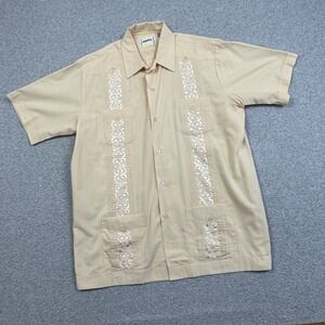 VTG Guayabera‎ Shirt Mens Large Button Up Short Sleeve Embroidered Cuban Cigar